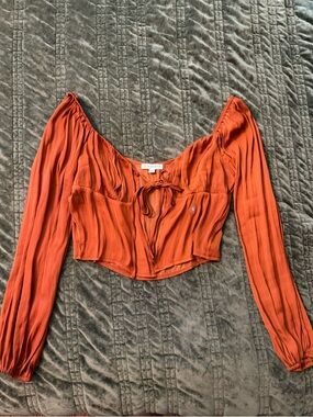 Pacsun Rust Long-Sleeve Tie-Front Crop Top